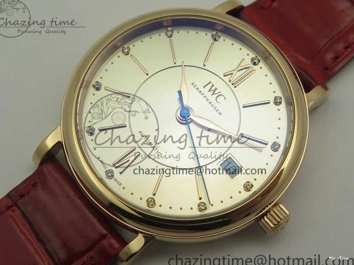 MIROTIME 0319 Portofino IW458101 RG MK 1:1 Best Edition Silver Dial On Red Leather Strap MIYOTA FashionForward 7162